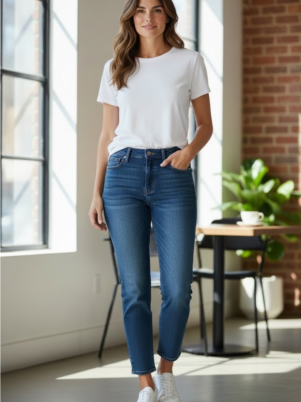 White House Black Market High-Rise The Straight Crop Jeans in Medium Blue Size 8